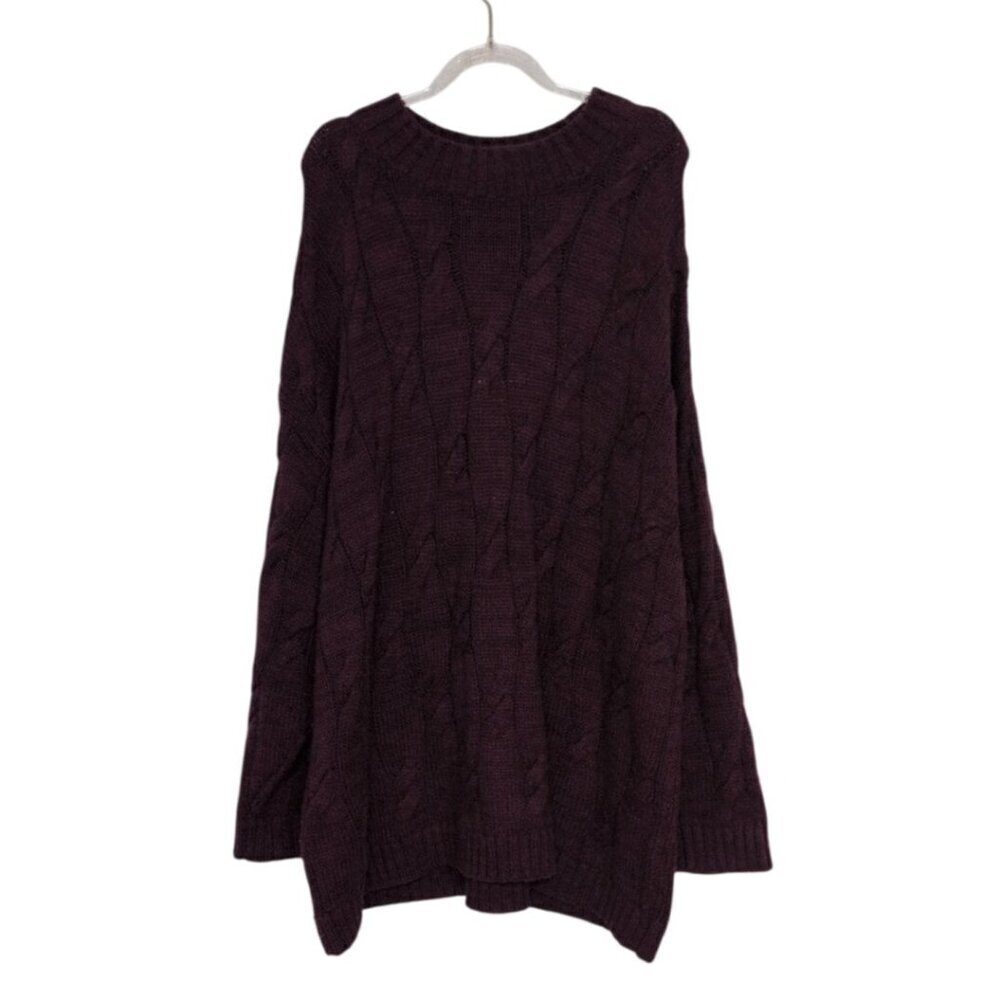 Lands End Cable Knit Sweater Womens Size 2X Purple Wool Blend Pullover